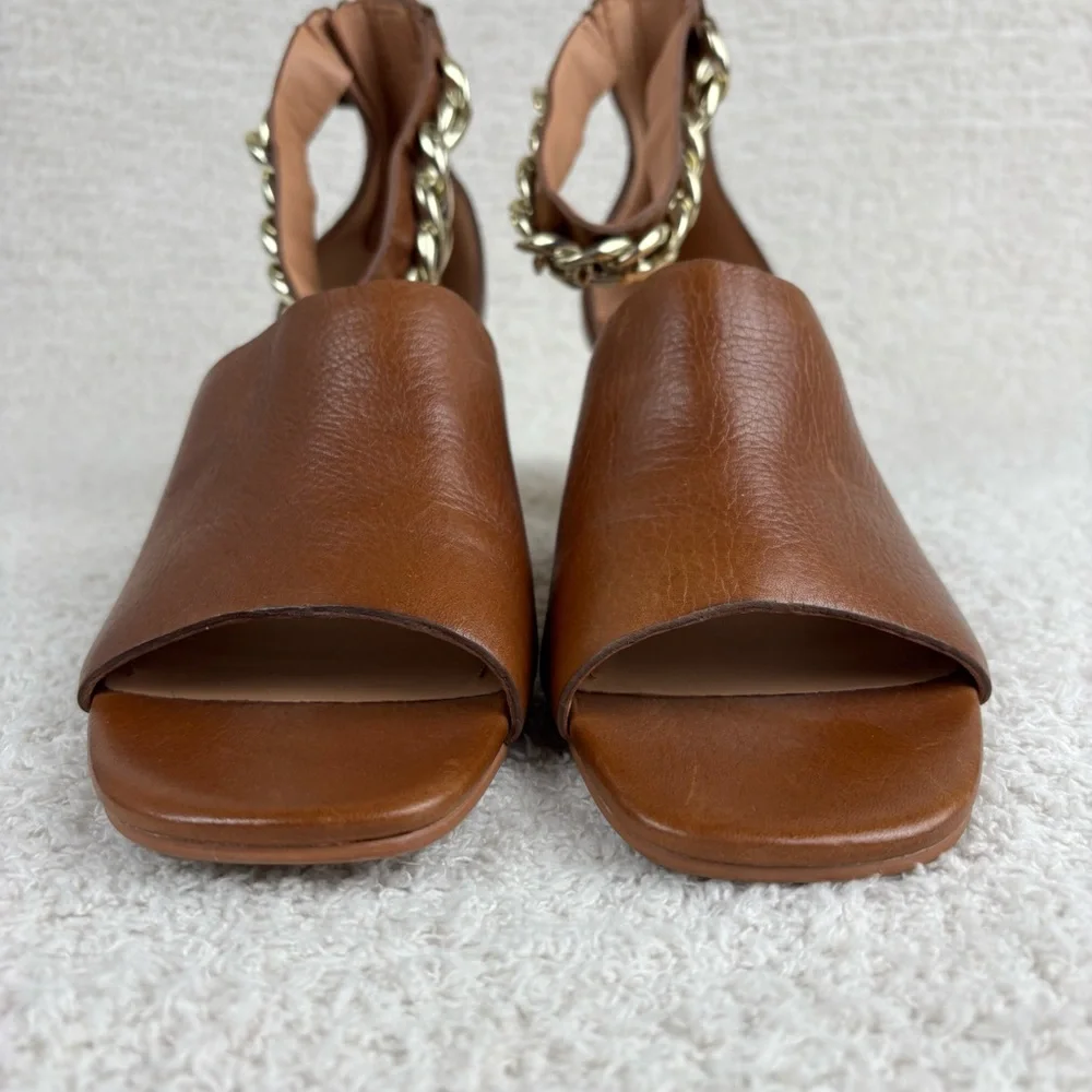 Johnston & Murphy Sandals Womens 9M Cognac Calfskin Evelyn Chain‎ Heeled Sandal